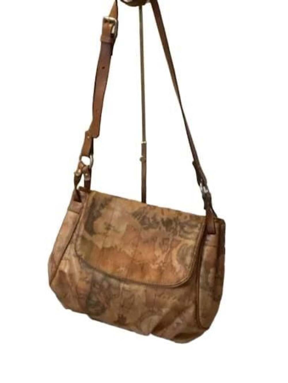 Alviero Martini 1A Classe Geo Classic World Map Print Leather Flap Crossbody Sho